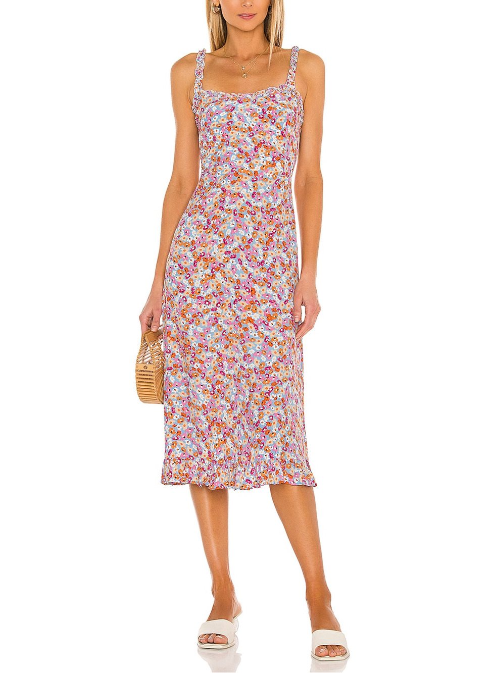 Faithfull The Brand Smocked Turnesol Floral Print Noemie Midi Dress Size S